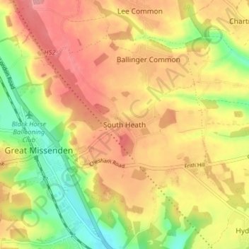Carte topographique South Heath, altitude, relief