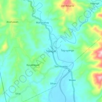 Carte topographique Sibagat, altitude, relief