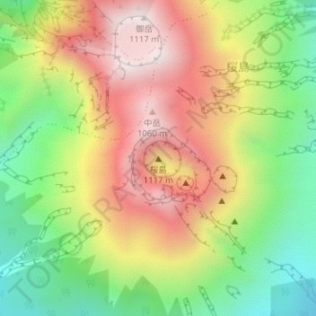 Carte topographique Sakurajima, altitude, relief