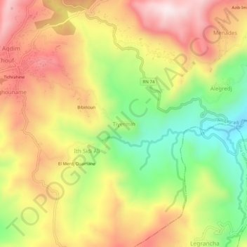 Carte topographique Tighermine, altitude, relief