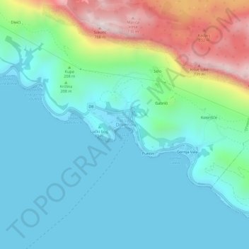 Carte topographique Drvenik, altitude, relief