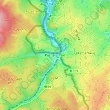 Carte topographique Küchelscheid, altitude, relief