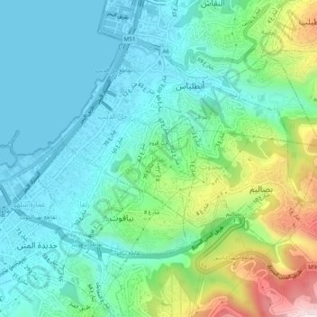 Carte topographique Bqennaya, altitude, relief