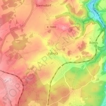 Carte topographique Jößnitz, altitude, relief