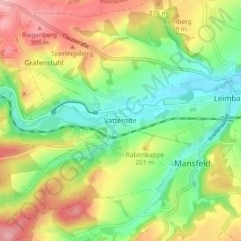 Carte topographique Vatterode, altitude, relief