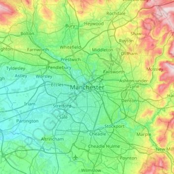 Carte topographique Manchester, altitude, relief