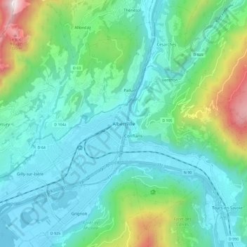 Carte topographique Albertville, altitude, relief