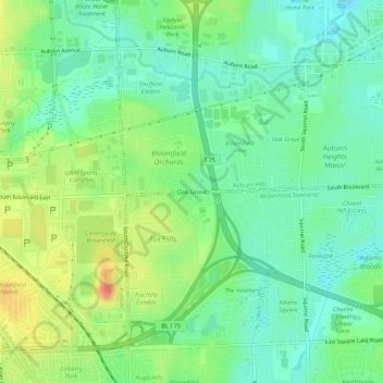 Carte topographique Oak Grove, altitude, relief