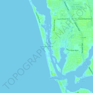 Carte topographique Nokomis Beach, altitude, relief