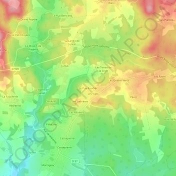Carte topographique Le Puy Roudier, altitude, relief