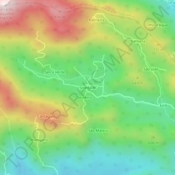 Carte topographique Soledade, altitude, relief