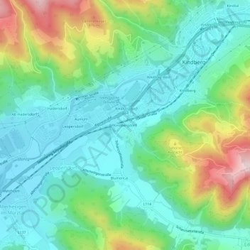 Carte topographique Kindbergdörfl, altitude, relief
