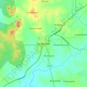 Carte topographique Kalaghatagi, altitude, relief