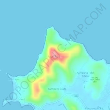 Carte topographique Bukit Peteri, altitude, relief