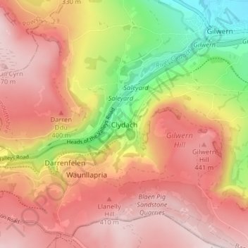 Carte topographique Clydach, altitude, relief