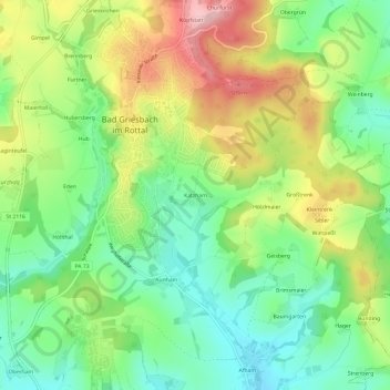 Carte topographique Katzham, altitude, relief