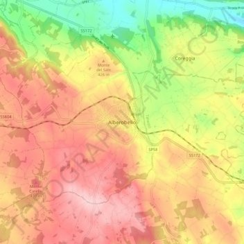 Carte topographique Alberobello, altitude, relief