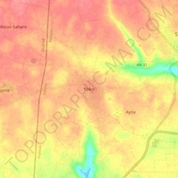 Carte topographique Yoko, altitude, relief