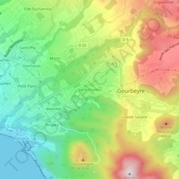 Carte topographique Saint-Charles, altitude, relief