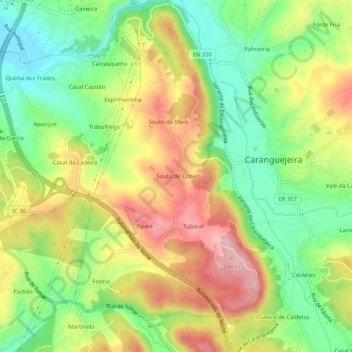Carte topographique Souto de Cima, altitude, relief