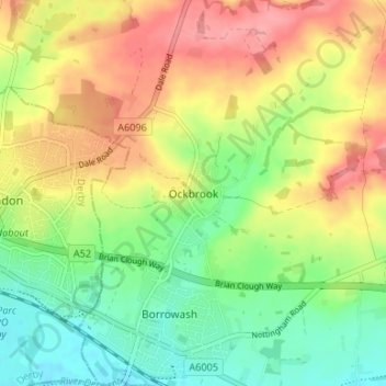 Carte topographique Ockbrook, altitude, relief