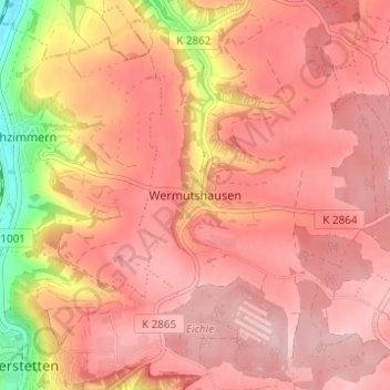 Carte topographique Wermutshausen, altitude, relief