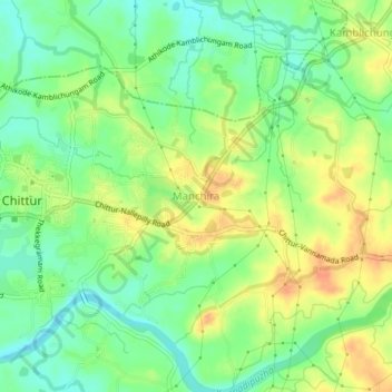 Carte topographique Manchira, altitude, relief