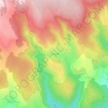 Carte topographique Le Fromental, altitude, relief