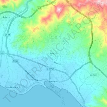 Carte topographique Motril, altitude, relief