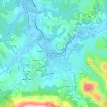 Carte topographique Zubiburu, altitude, relief