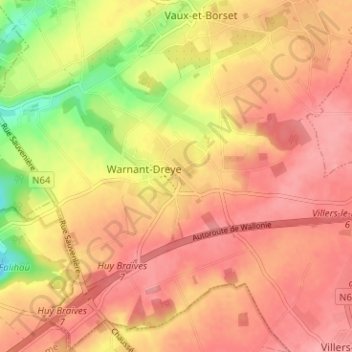 Carte topographique Warnant, altitude, relief