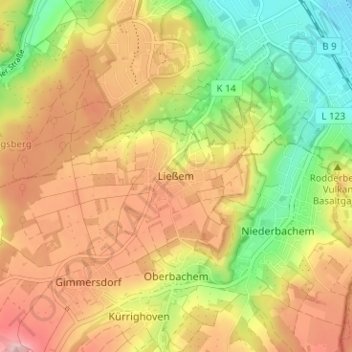Carte topographique Ließem, altitude, relief