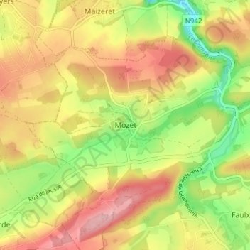 Carte topographique Mozet, altitude, relief