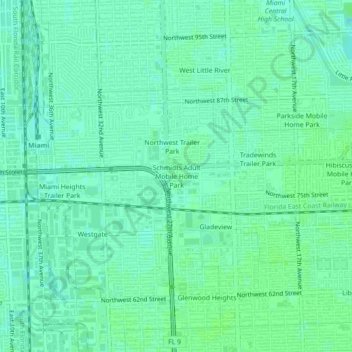 Carte topographique Schmidts Adult Mobile Home Park, altitude, relief