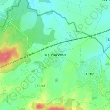 Carte topographique Beaumarchais, altitude, relief