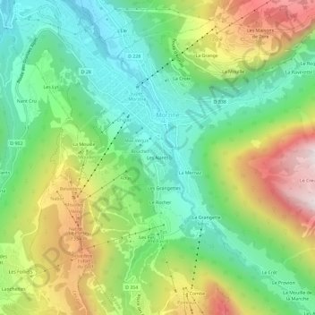 Carte topographique Les Nants, altitude, relief