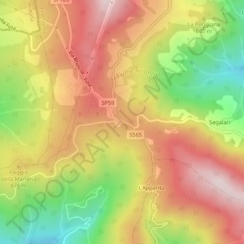 Carte topographique Passo della Futa, altitude, relief