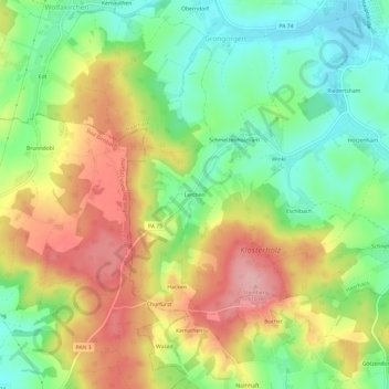 Carte topographique Lerchen, altitude, relief