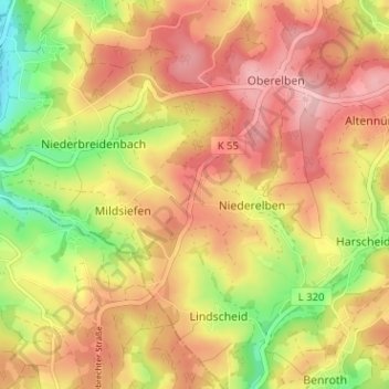 Carte topographique Grunewald, altitude, relief