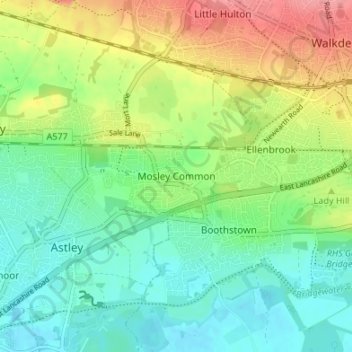Carte topographique Mosley Common, altitude, relief