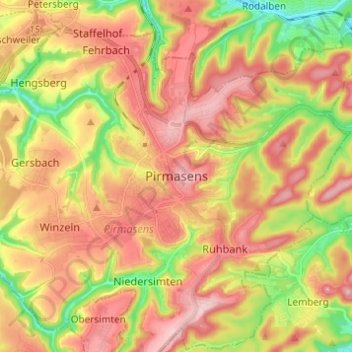 Carte topographique Pirmasens, altitude, relief