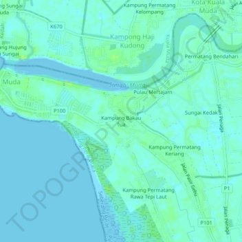Carte topographique Kampung Bakau Tua, altitude, relief
