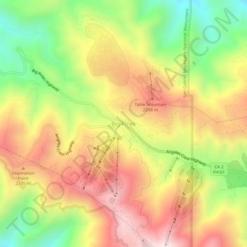 Carte topographique Big Pines, altitude, relief