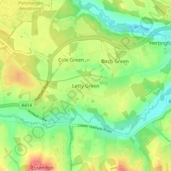 Carte topographique Letty Green, altitude, relief