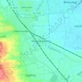 Carte topographique Niedertraubling, altitude, relief