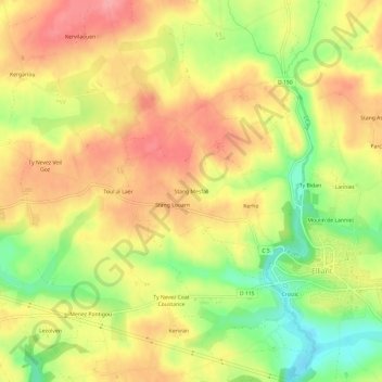 Carte topographique Stang Mesfall, altitude, relief