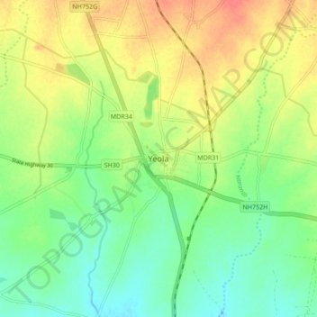 Carte topographique Yeola, altitude, relief
