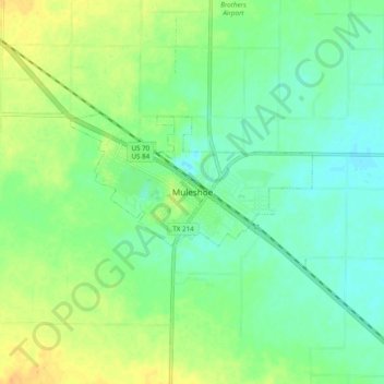 Carte topographique Muleshoe, altitude, relief