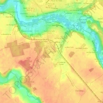 Carte topographique Le Bois Joly, altitude, relief