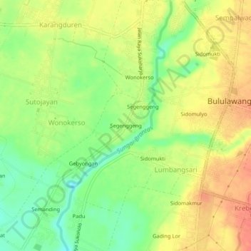 Carte topographique Segenggeng, altitude, relief
